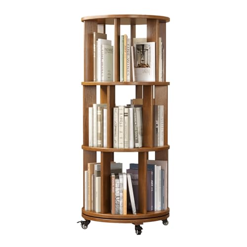 Walnut Solid Wood Rotating Bookshelf with Swivel Wheels C603421