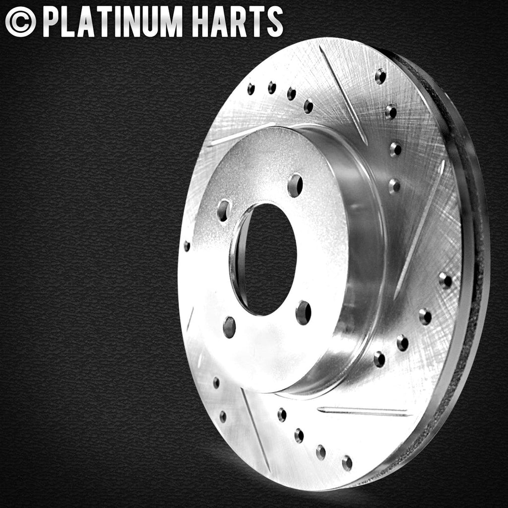 Front and Rear Brake Rotors Silver Drilled Slotted Heavy Duty Pads H86220