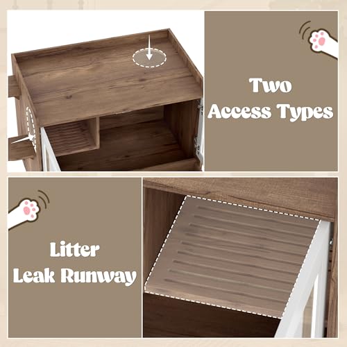 White Multi-Functional Cat Litter Box Enclosure with Smart Door & LED Light E33617