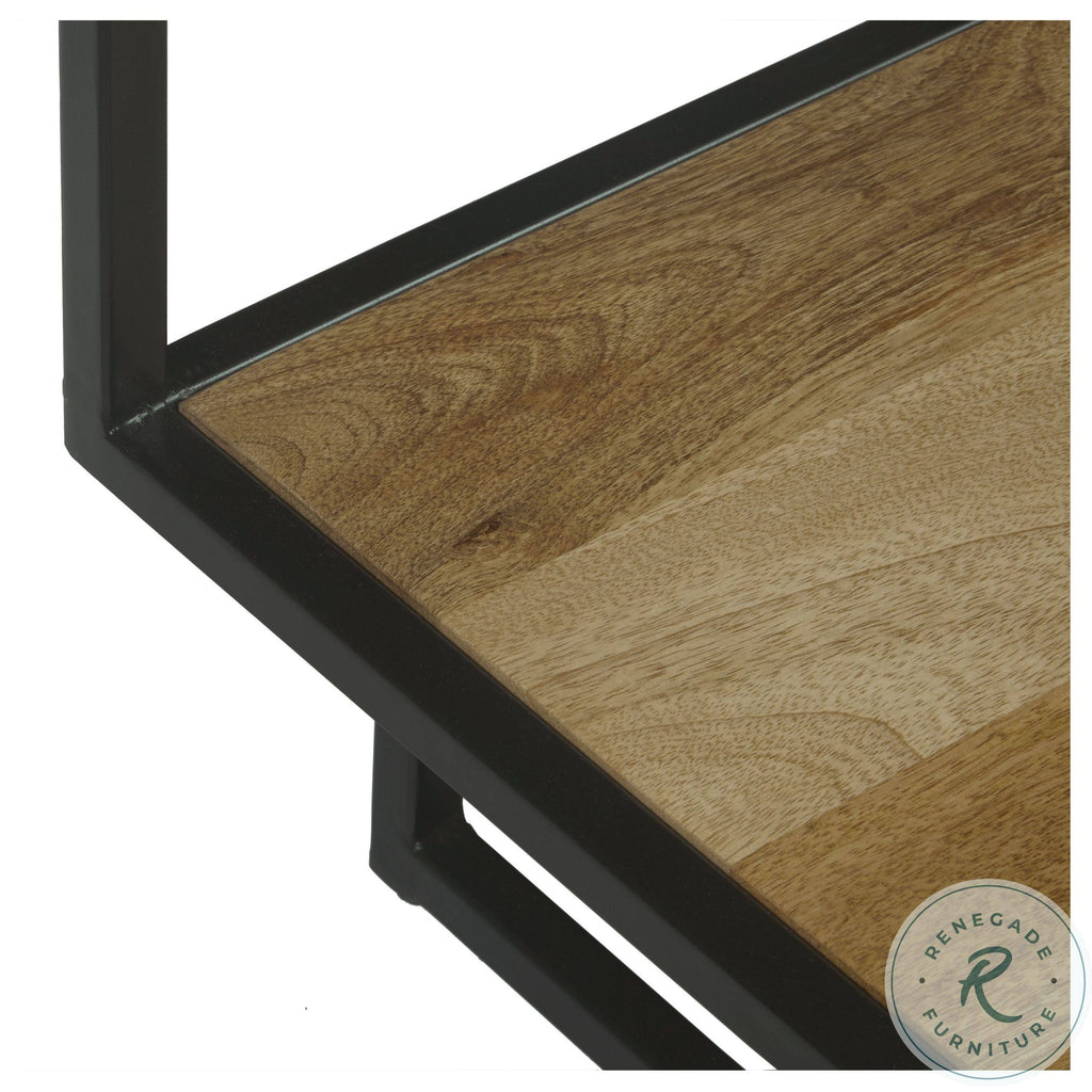 Black Glass Top End Table with Wooden Shelf O949