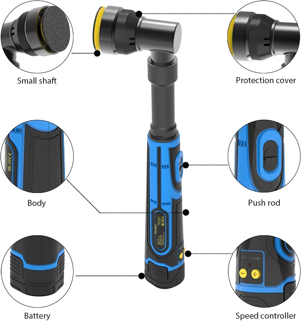 Mini Cordless Polisher, 5 Variable Speed 2500-6000RPM, 2 Batteries and 1 Battery Charger F828198