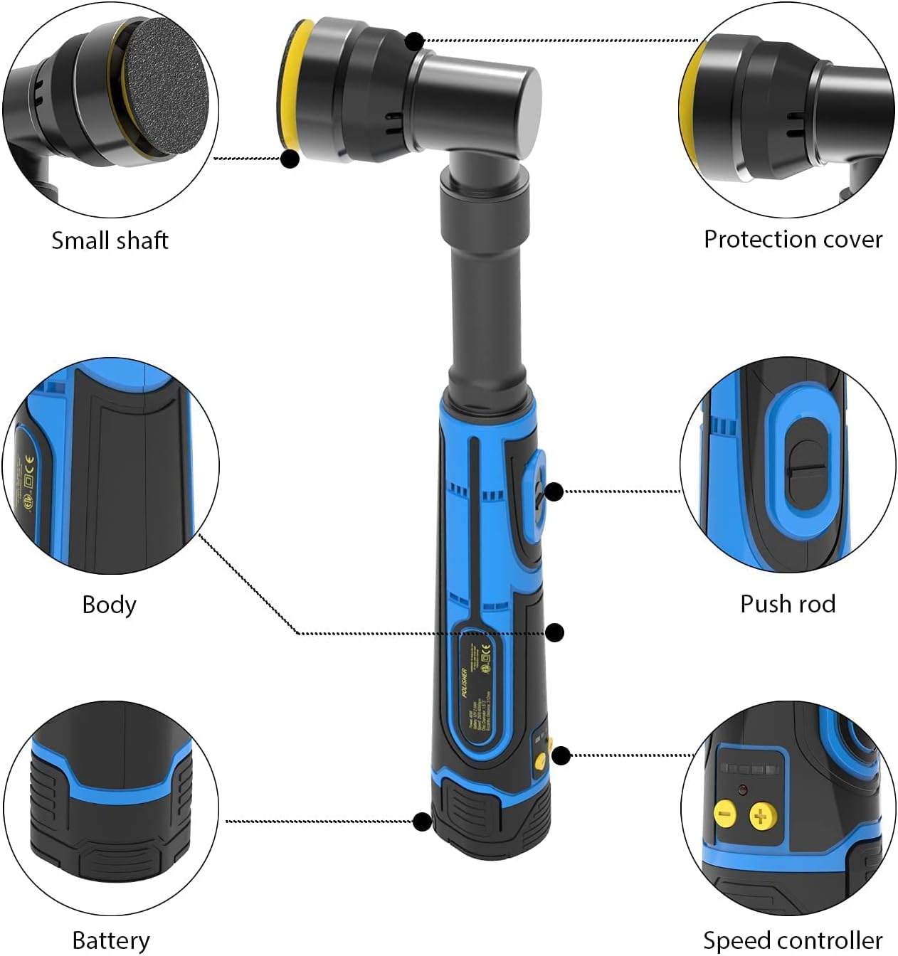 Mini Cordless Polisher, 5 Variable Speed 2500-6000RPM, 2 Batteries and 1 Battery Charger F828198
