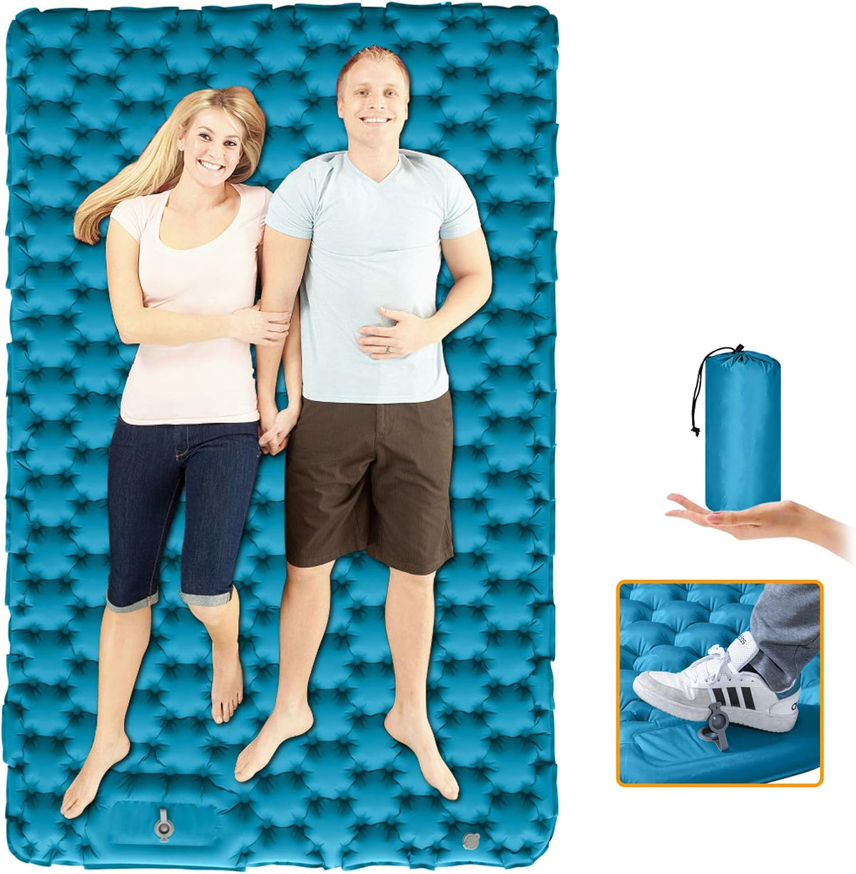 Double Camping Pad Self Inflating Sleeping Pad with Built-in Foot Press B89618
