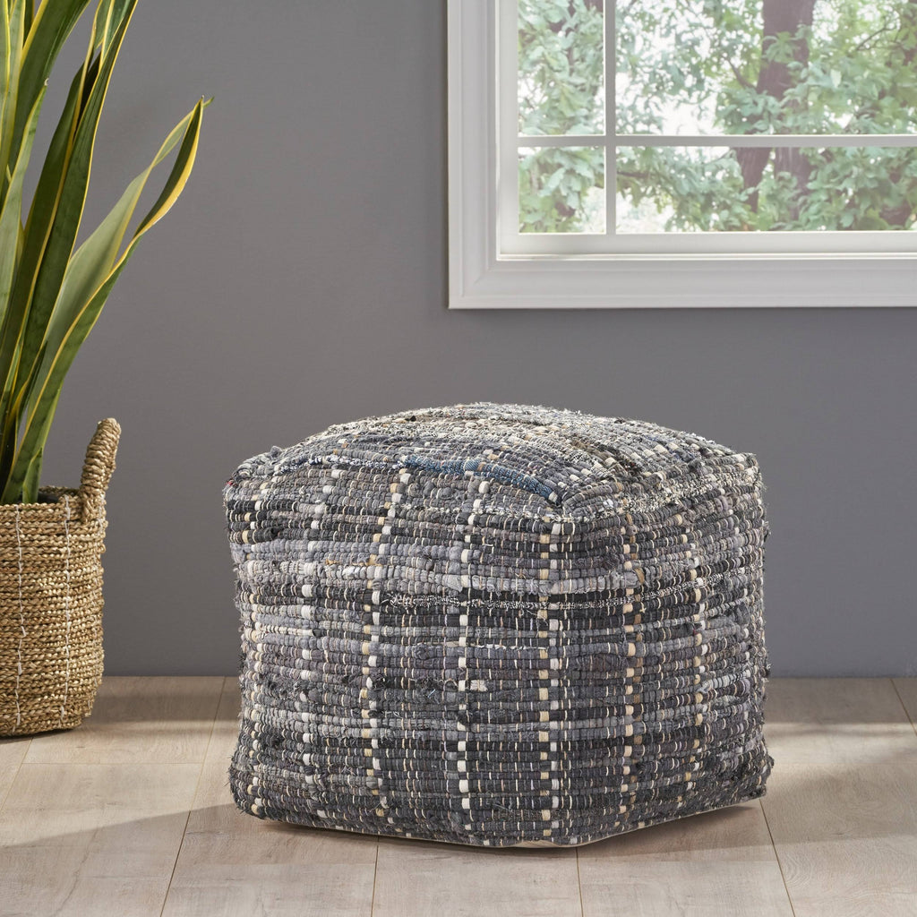 Blue Fabric Pouf Ottoman G142180