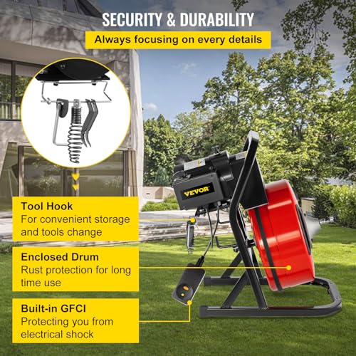 50FT x 1/2Inch Electric Drain Auger with 4 Cutter & Foot Switch T299