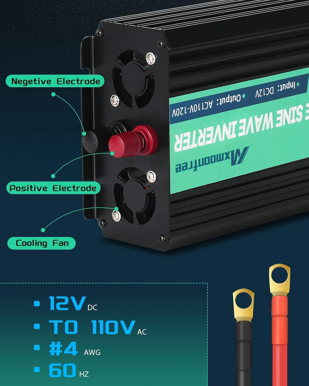 1000W Pure Sine Wave Power Inverter 12V DC to AC 110V 120V Peak 2000 Watt J134