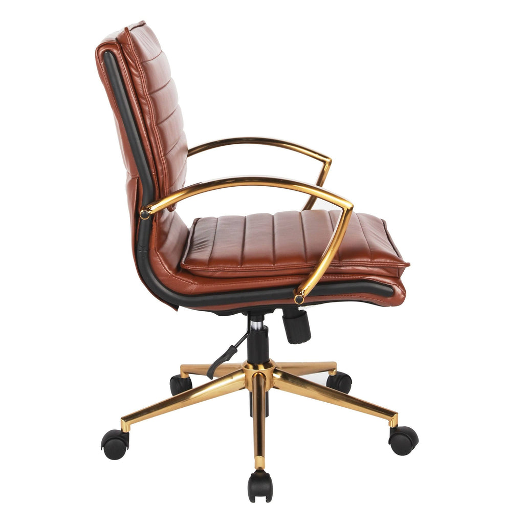 Navy Faux Leather Mid-Back Chair with Gold A15609
