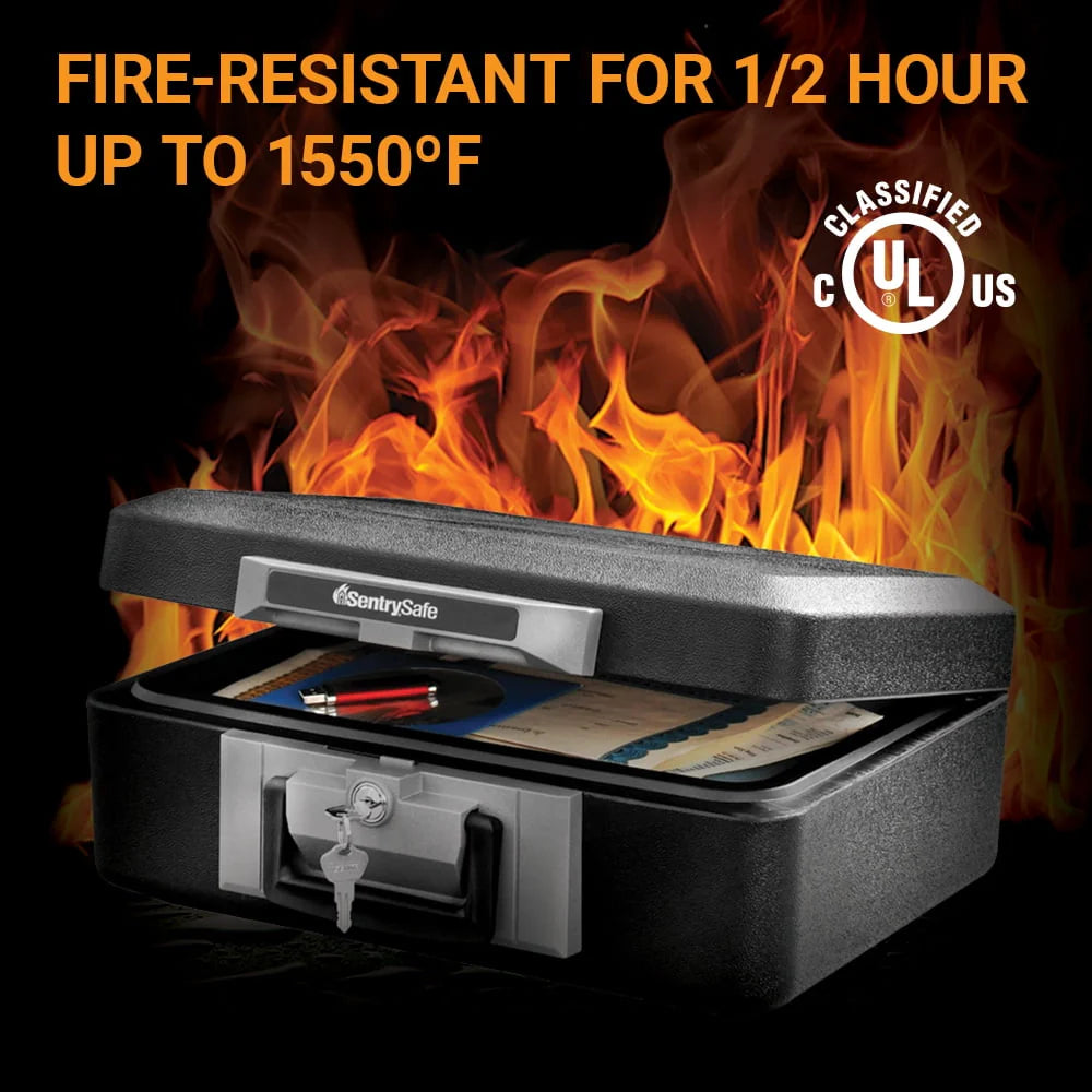 Fire-Resistant Box Safe with Key Lock 0.25 cu. ft., Black W271478