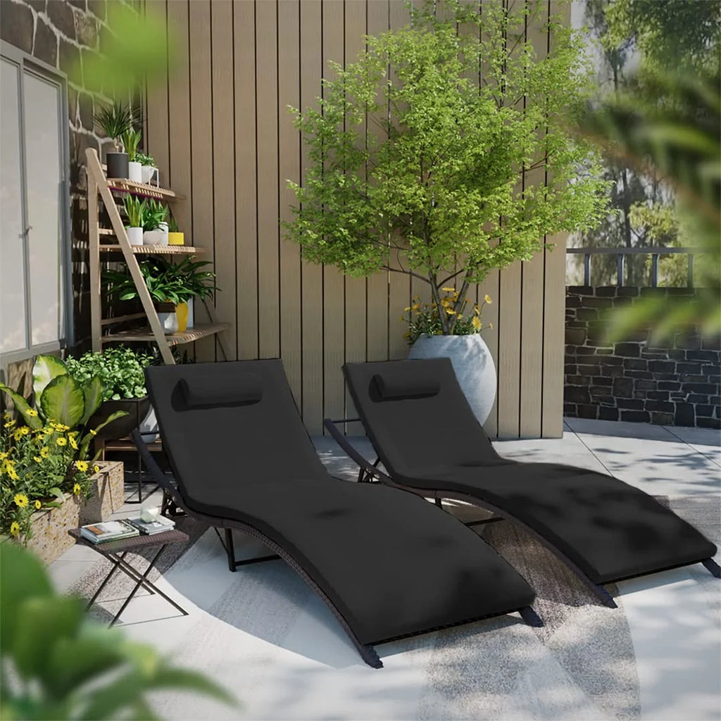 Black 3 Piece Rattan Patio Lounge Chair Set T970