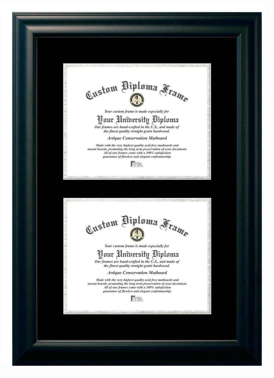 8.5x11 Double Degree Satin Black Black Silver Mats Certificate Frame L6575