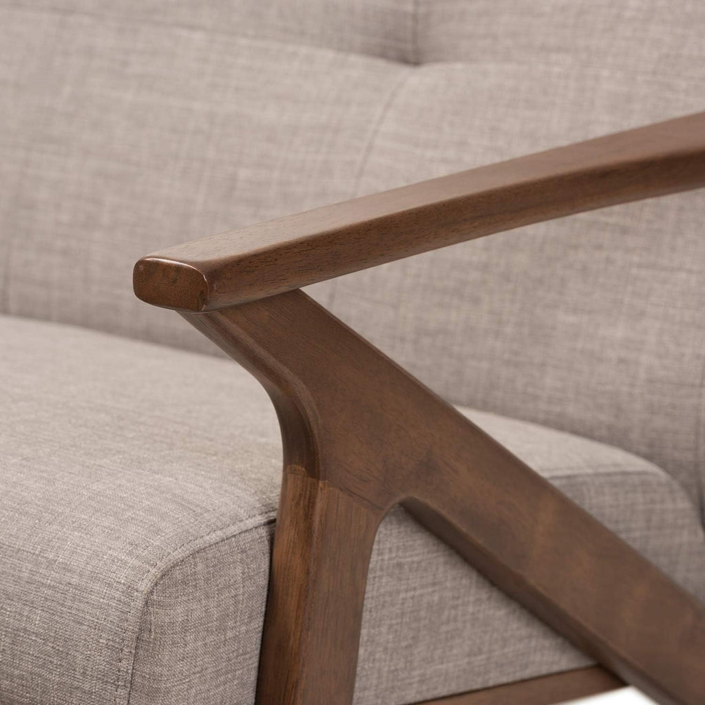 Walnut Wood Light Grey Fabric Tufted 2-Seater Loveseat U511