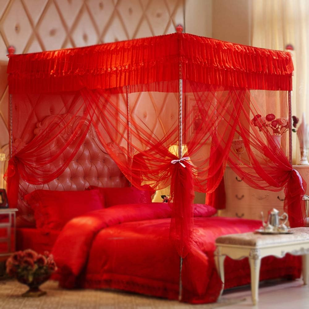 Queen Black Canopy Bed Frame with Bed Drape Netting J905154