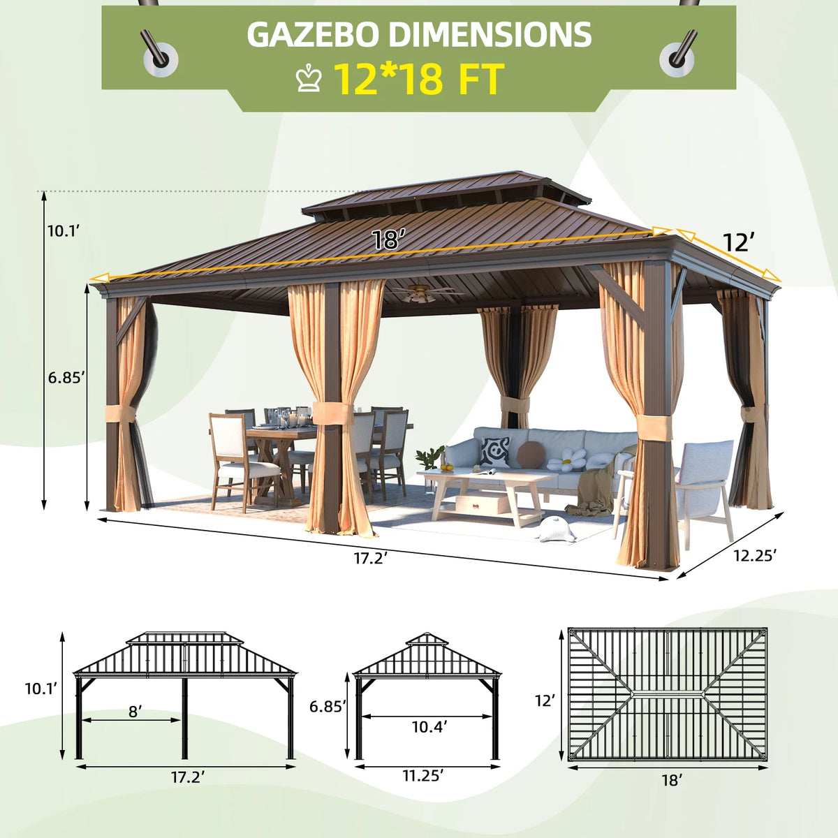 12' x 18' Hardtop Metal Double Roof Gazebo J873