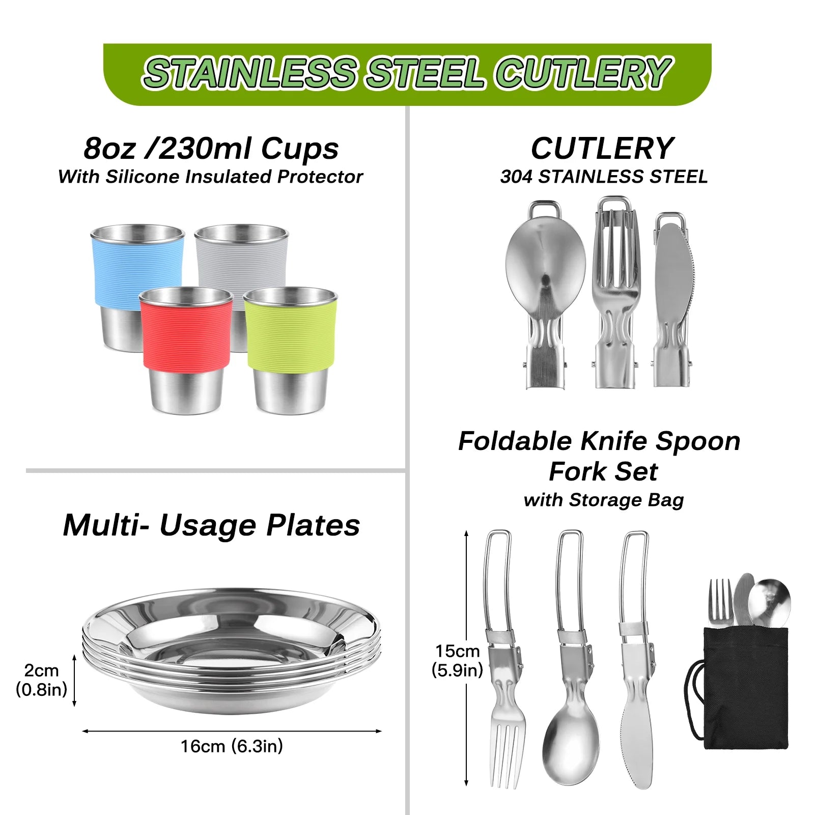 Collapsible Cookware Utensils Kit with Pan Knife Fork Bowl T582133