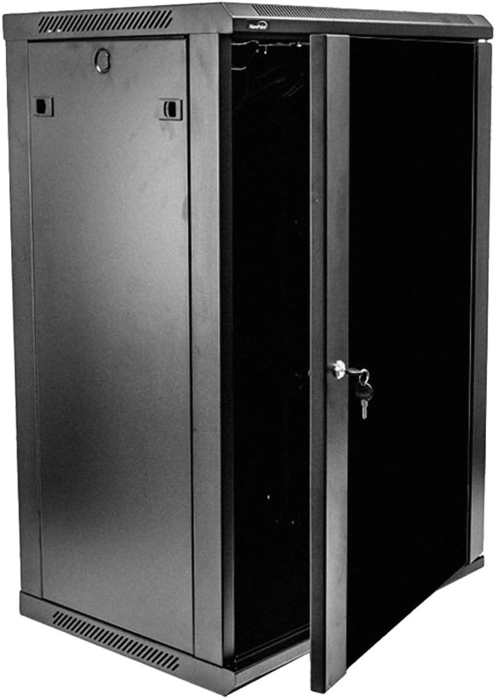 18U Wallmount Cabinet Enclosure 19-Inch Server Network Rack with Locking Glass Door Black with Shelves W1688