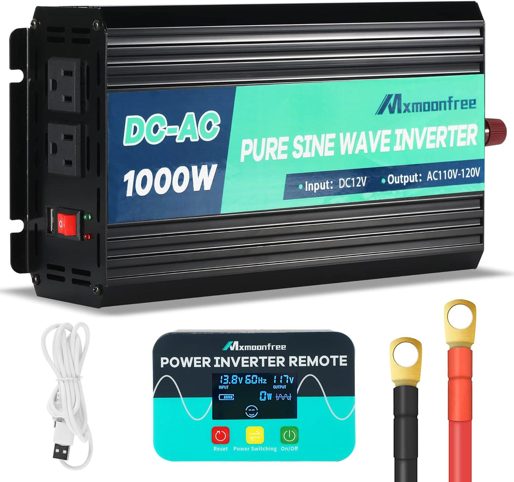 1000W Pure Sine Wave Power Inverter 12V DC to AC 110V 120V Peak 2000 Watt J134