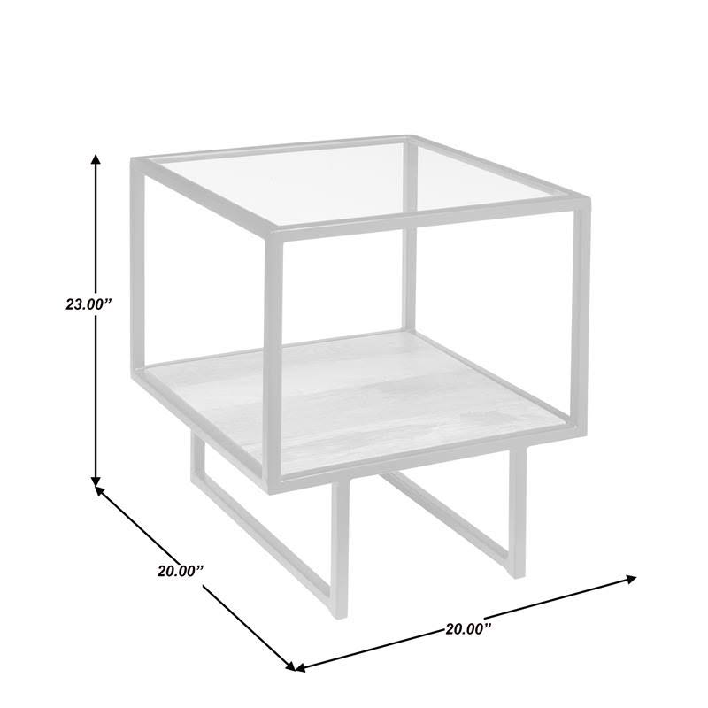 Black Glass Top End Table with Wooden Shelf O949