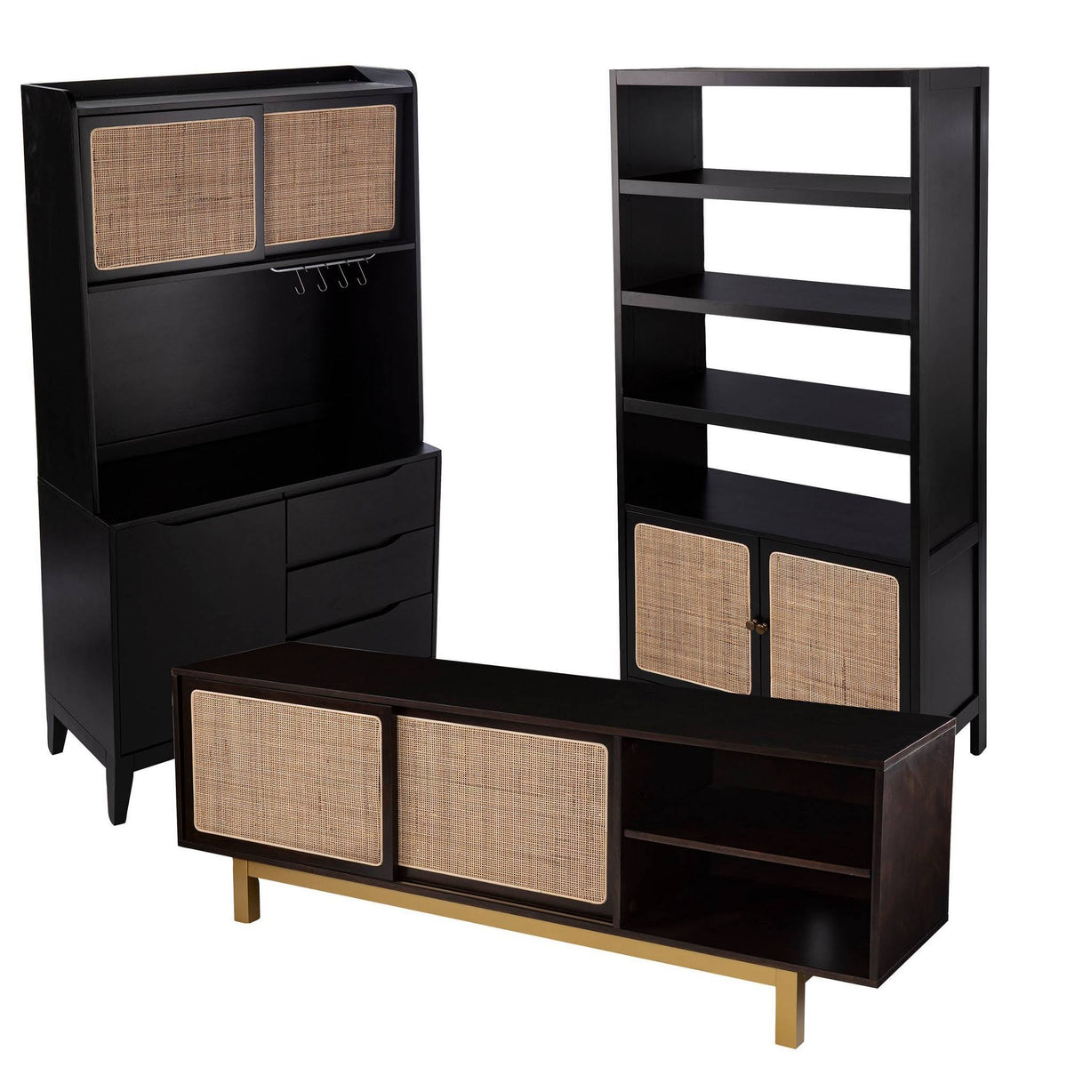 Sliding Door Media Stand Brown Gold Natural O9004