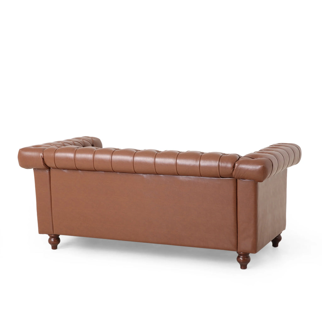 Cognac Brown Upholstered Button Tufted Loveseat with Nailhead Trim T543257
