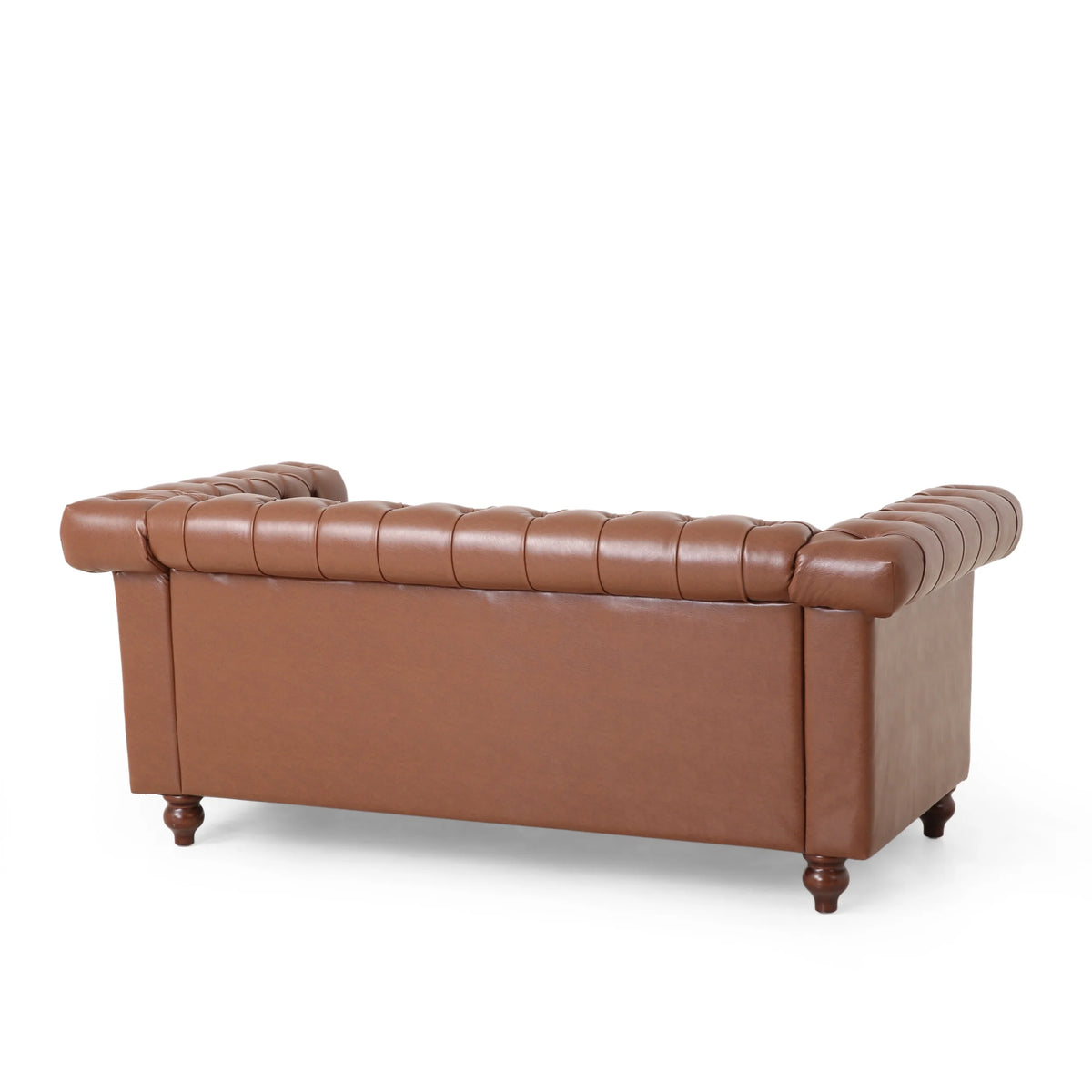 Cognac Brown Upholstered Button Tufted Loveseat with Nailhead Trim T543257