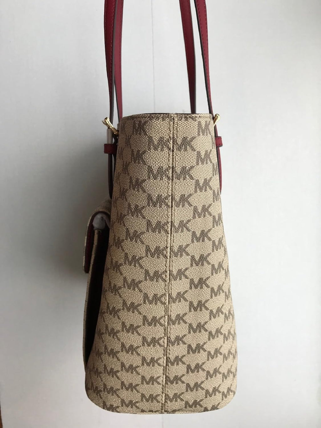 Large Leather Tote Bag Natural/Cherry A70263