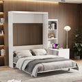 White Queen Size Vertical Murphy Bed with Desk and Drawers T34307