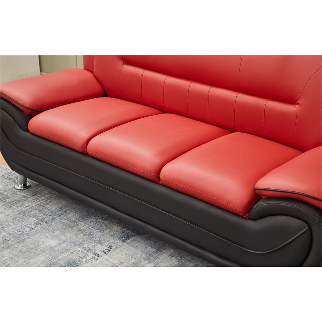 Black/Red Faux Leather Sofa with Pillow Armrests G6000