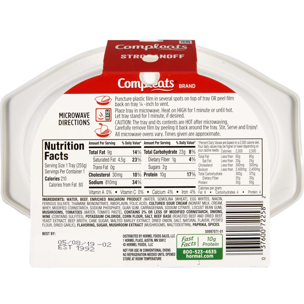 Shelf Stable Stroganoff 9 oz Plastic Tray P75380