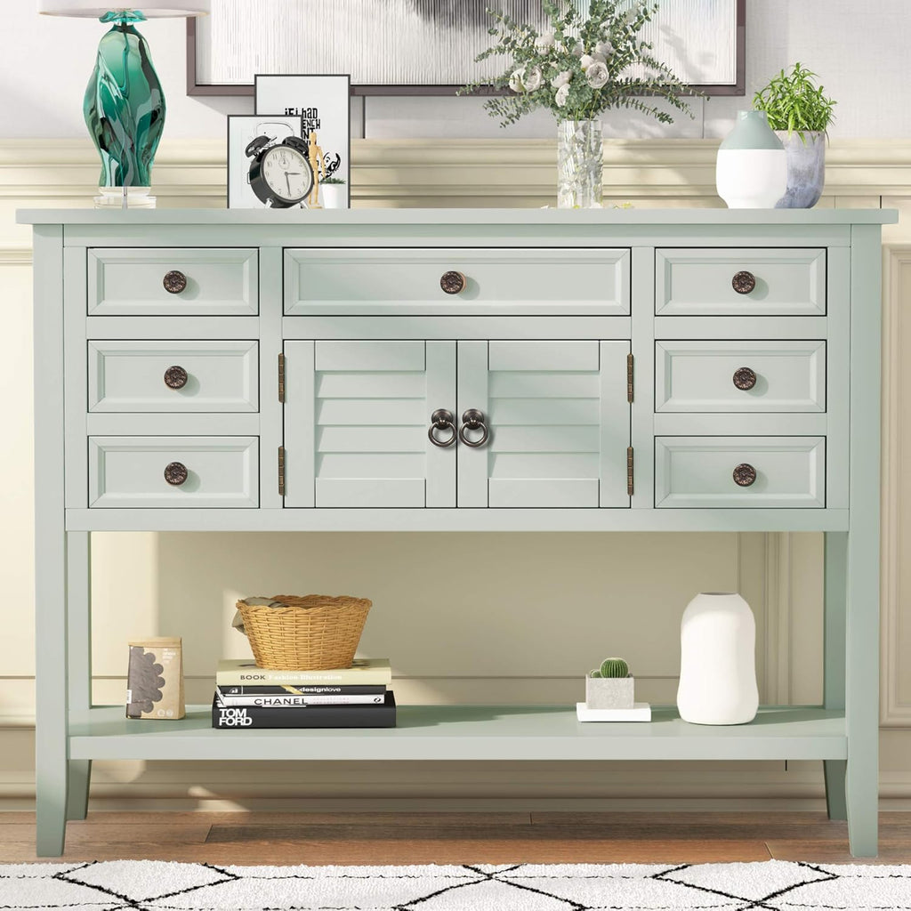 Buffet Table with Cabinet, 7 Storage Drawers and Bottom Shelf N7993