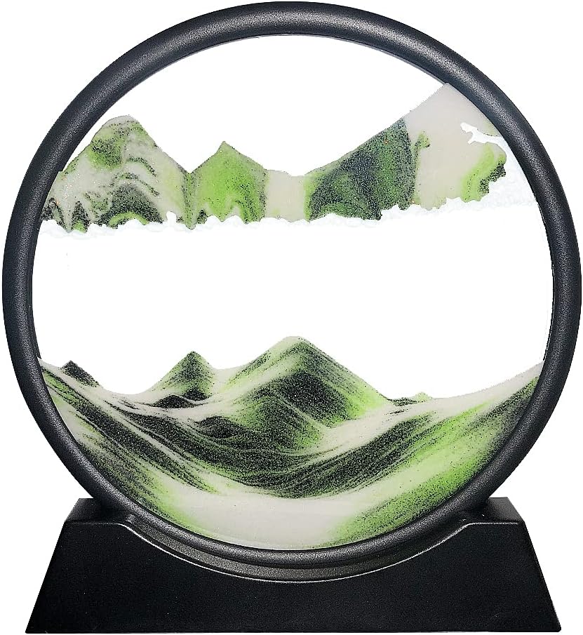Green 7inch Round Glass 3D Deep Sea Sand Art Desktop Art, Pack of 2 P582459