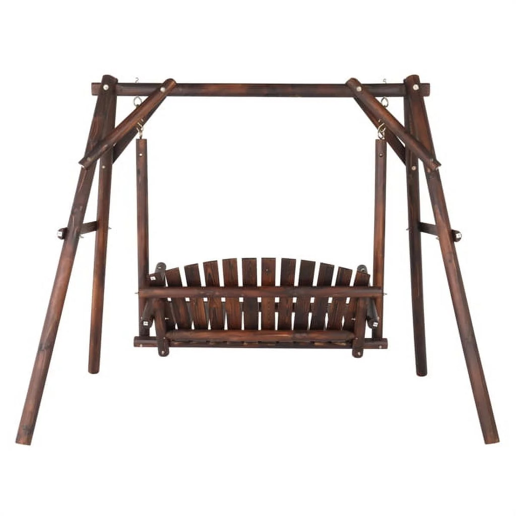 6.5ft Hardwood Patio Swing with Stand, Carbonized T4652