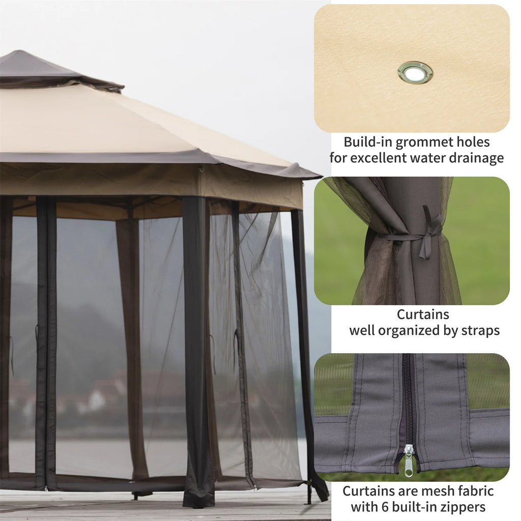 13x13FT Outdoor Gazebo with Mosquito Netting Sidewalls B624