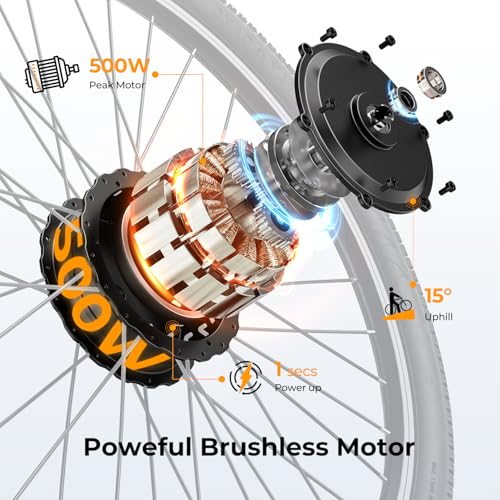 Electric Bike with Peak 500W Brushless Motor, 360Wh Removable Battery, 7-Speed, 26" Tires and Front Fork Suspension F69920