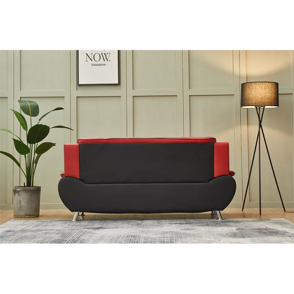 Black/Red Faux Leather Sofa with Pillow Armrests G6000