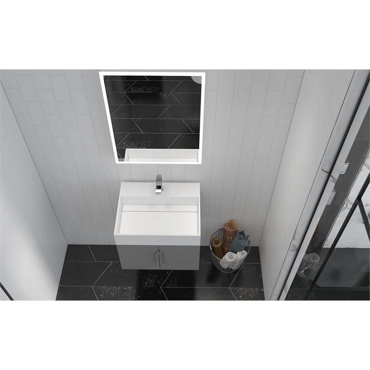 Gray Wood Floating Vanity with White Top T960412