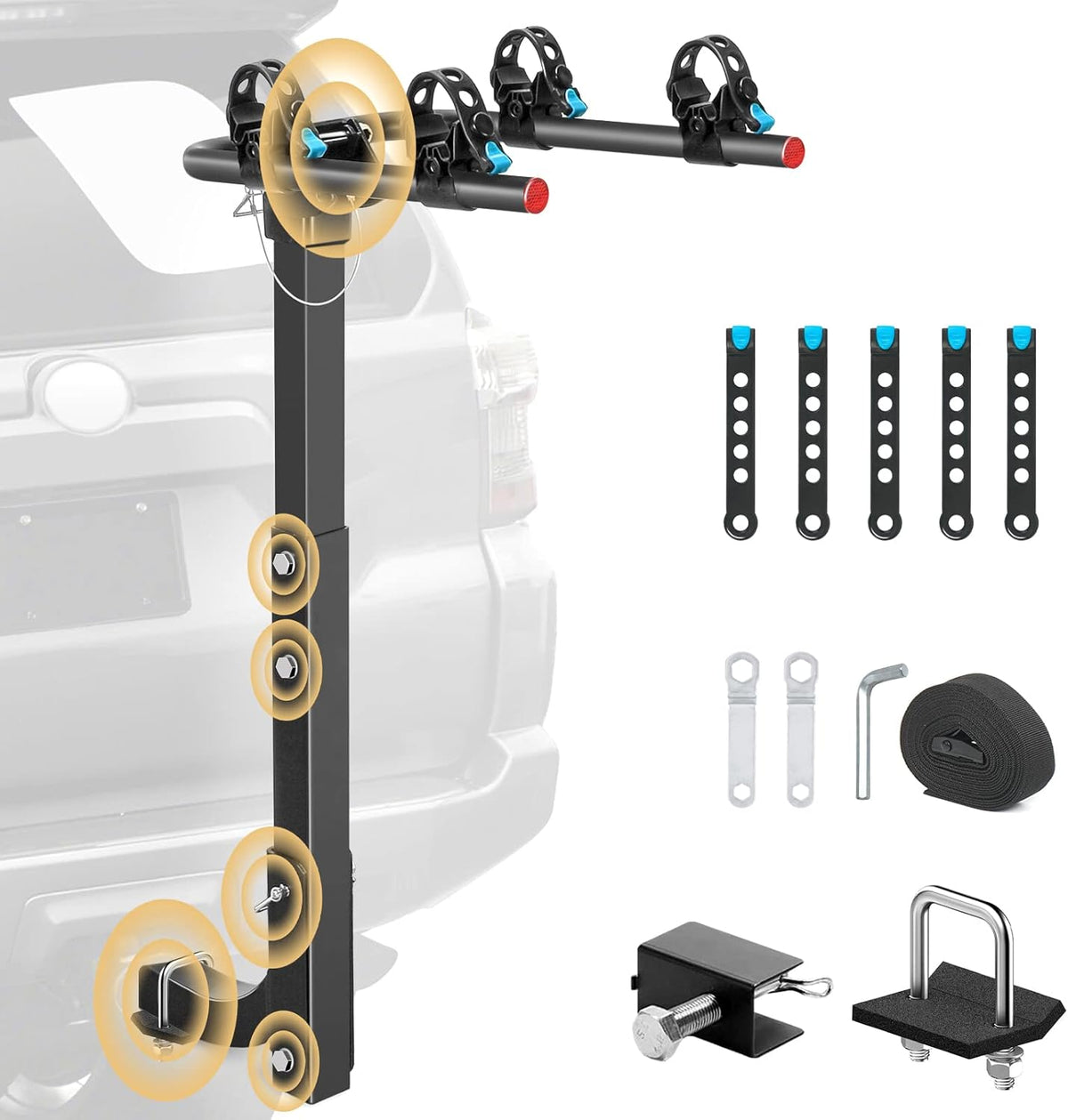 Hitch Bike Rack with Reflector and 2 Receiver, Heavy Duty Bicycle Carrier N52536