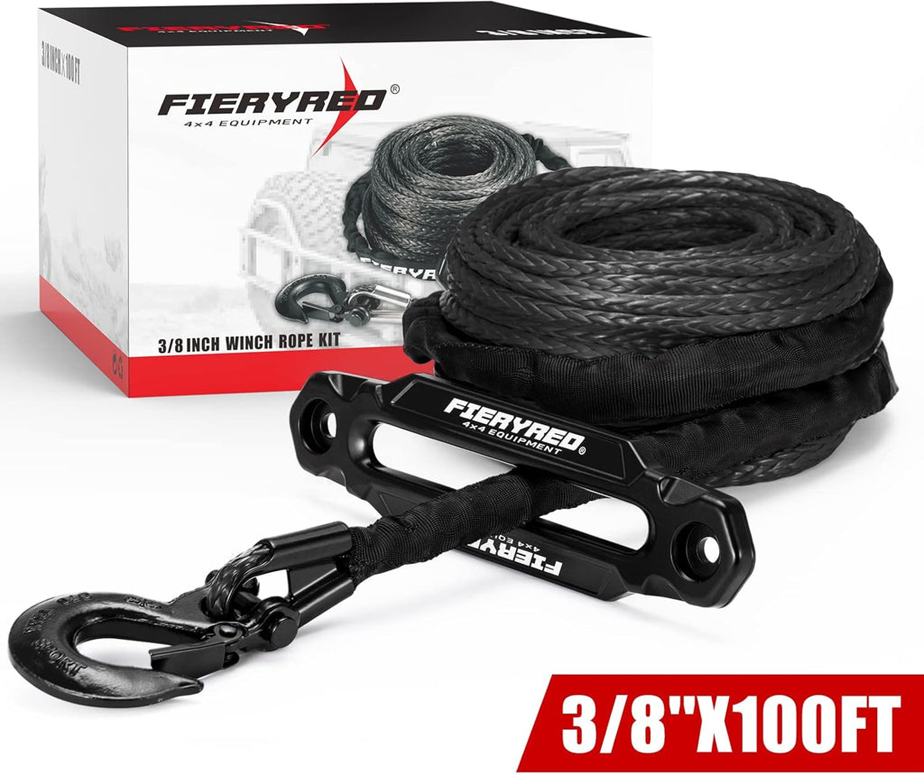Black 3/16 50FT Synthetic Winch Rope Cable Kit with Forged Hook Fairleads, Pack of 2 I807574