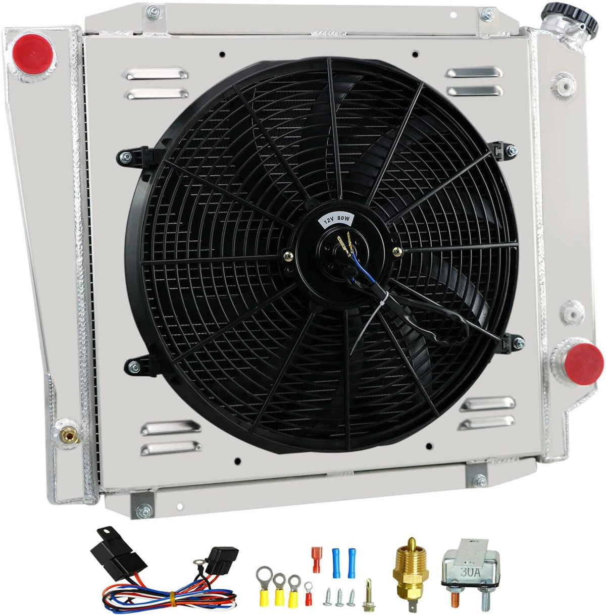 4 Row Aluminum Radiator with Shroud Fan and Relay Y60696