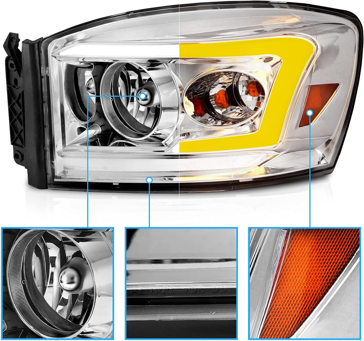 Chrome LED Tube Replacement Headlights for Ram Truck 1500 2500 3500 U10277