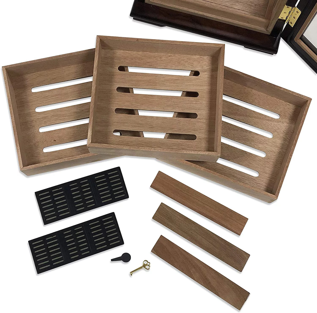 Countertop Display Cigar Humidor with 4 Glass Sides & Angled Trays, Dark Mahogony T99995