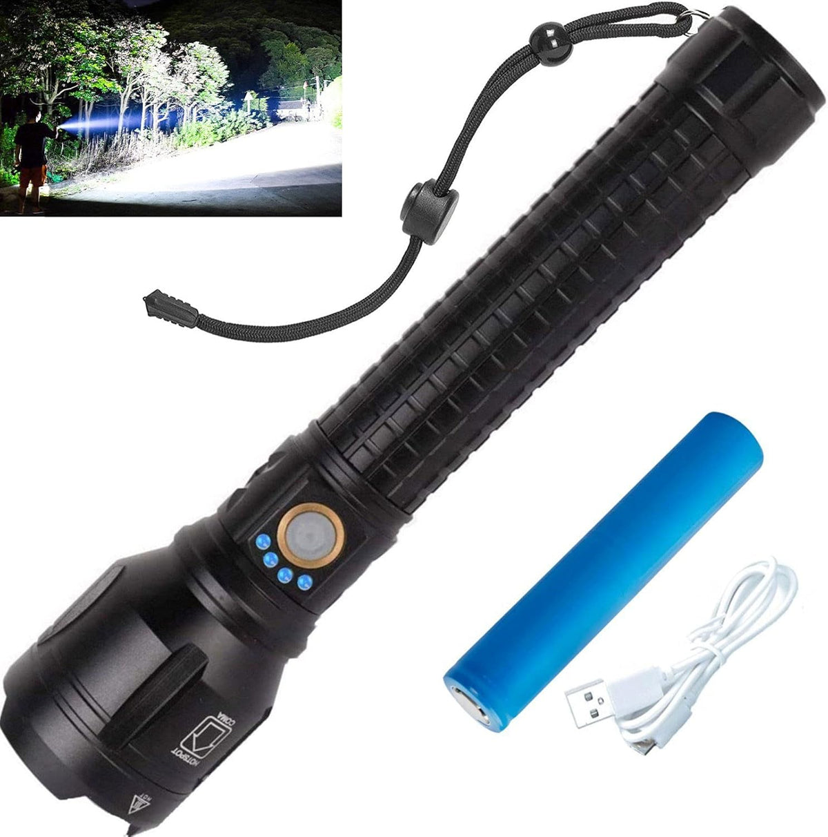 Rechargeable LED Flashlight with USB Cable & 10000mAh Battery G30352