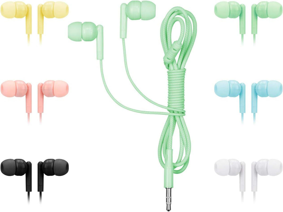 100 Packs Bulk Earbuds Headphones Individually Wrapped in 6 Colors I451