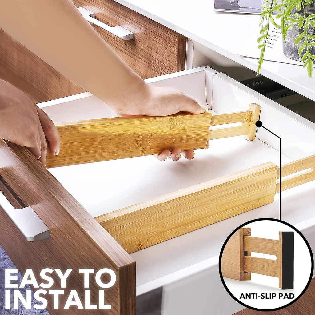 4" High Bamboo Deep Drawer Dividers, Expandable Drawer Organizers, 2 Dividers (17-22 in) Z53573