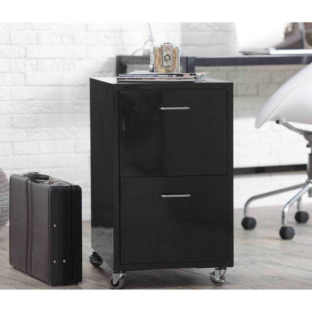 Black Metal 2-Drawer Mobile File Cabinet B74341