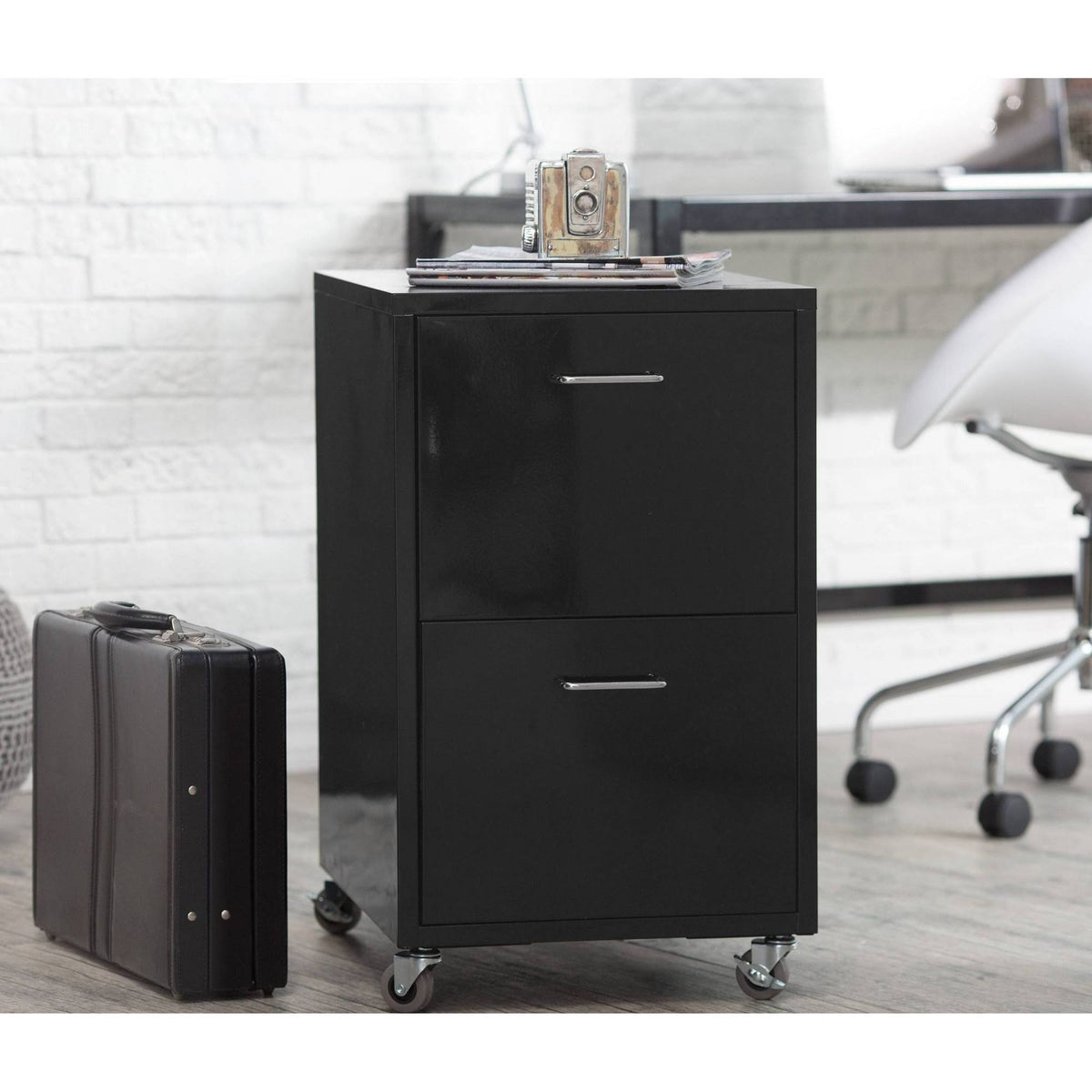Black Metal 2-Drawer Mobile File Cabinet B74341