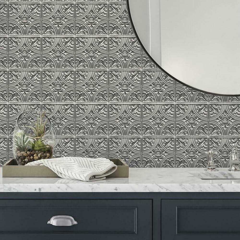 Silver Tin Peel and Stick Tile Backsplash L880307