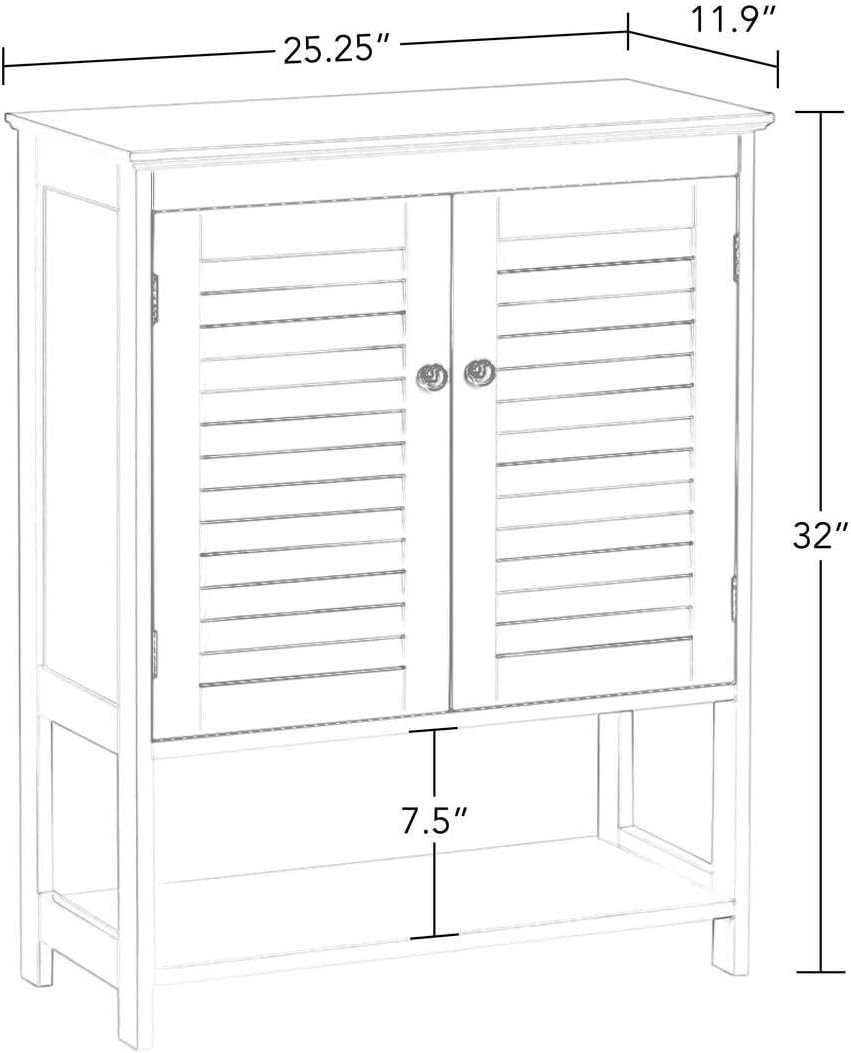 White Two-Door Floor Cabinet with Open Shelf P19919