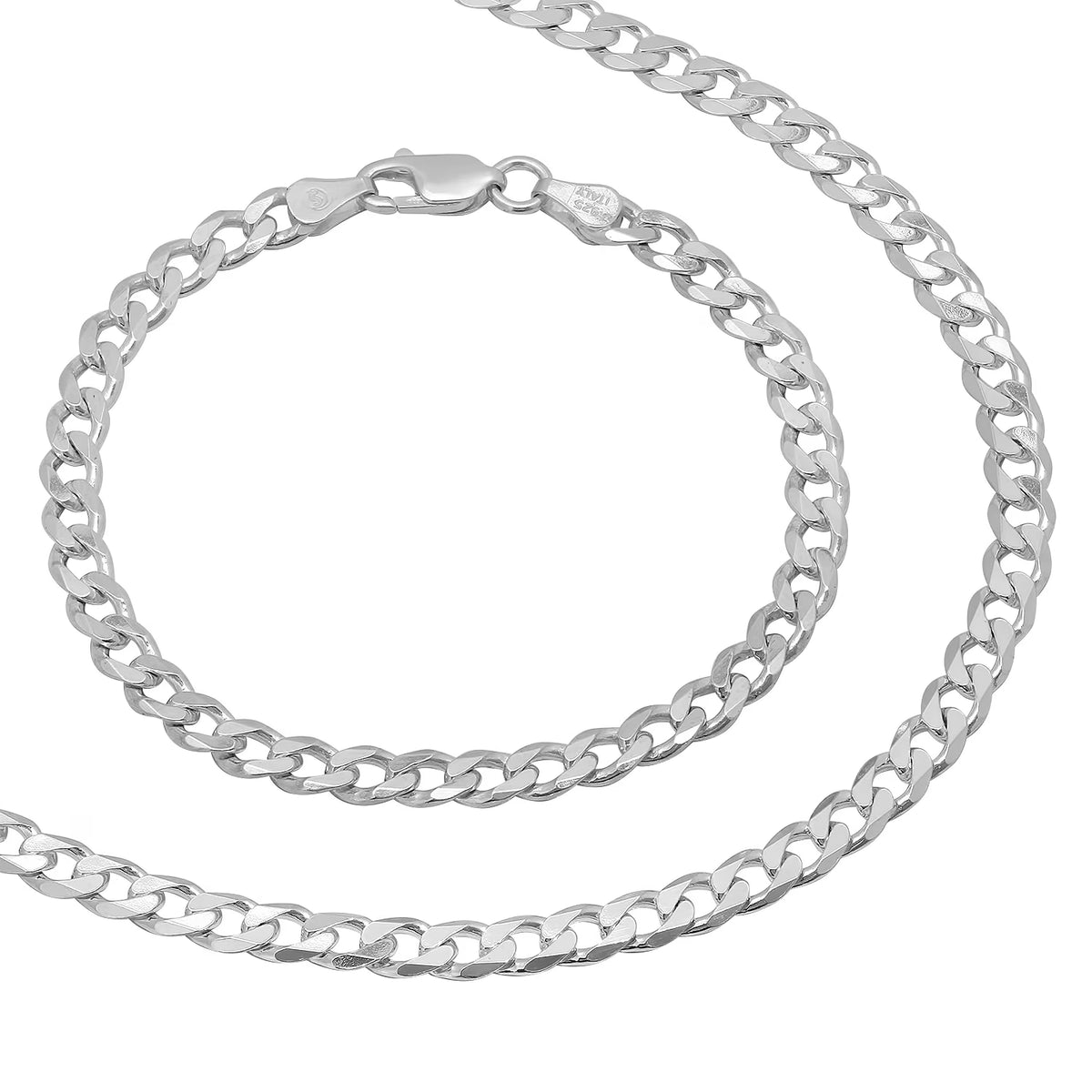 5mm Solid .925 Sterling Silver Flat Cuban Link Chain Necklace + Bracelet Set, 30" + 8" H67797