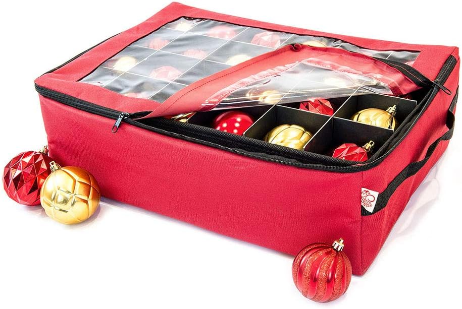Red Christmas Ornament Storage Box With Dividers Z3721