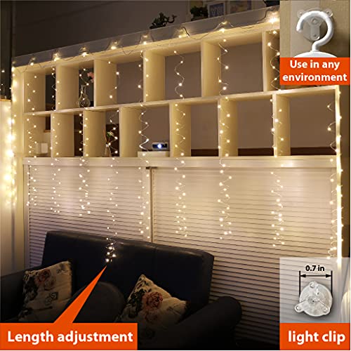 2 Pack 300 LED Curtain Fairy Lights with Remote, Warm White O227